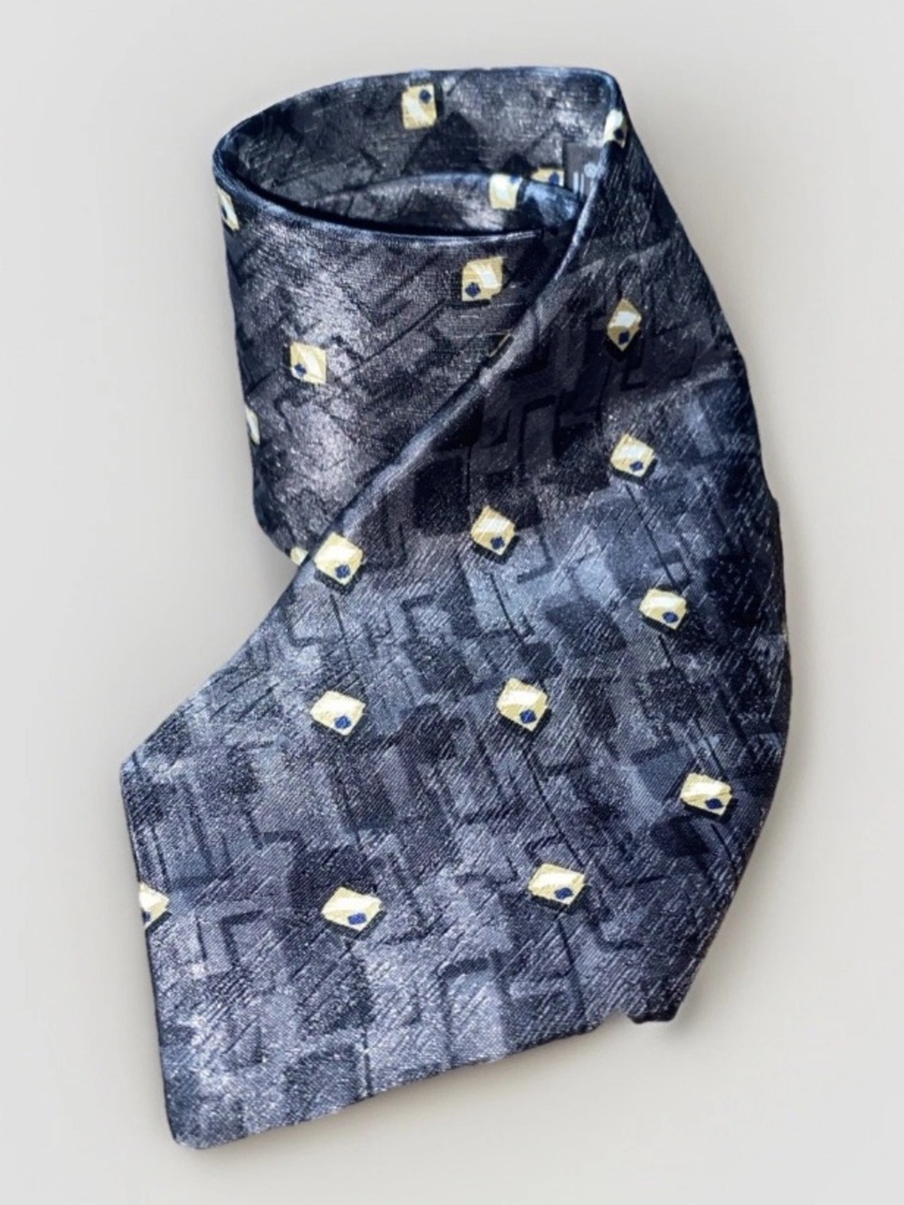 David Taylor Blue Tie with Gold Square Accent